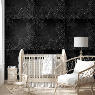 Glimmery Onyx Grunge   Silvery Black Glam Damask Wallpaper