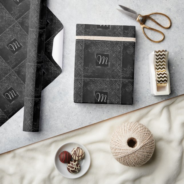 Glimmery Onyx Grunge | Silvery Black Glam Damask Wrapping Paper (Crafts)