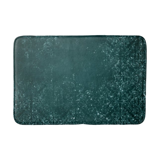Glimmery Teal Grunge | Rich Dark Green Glam Damask Bath Mat (Front)