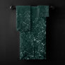Glimmery Teal Grunge | Rich Dark Green Glam Damask Bath Towel Set