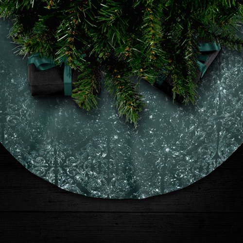 Glimmery Teal Grunge  Rich Dark Green Glam Damask Brushed Polyester Tree Skirt