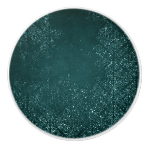 Glimmery Teal Grunge   Rich Dark Green Glam Damask Ceramic Knob