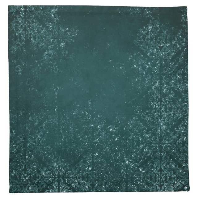 Glimmery Teal Grunge | Rich Dark Green Glam Damask Cloth Napkin (Front)