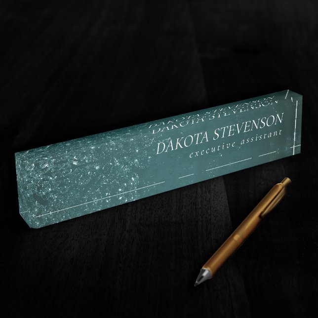 Glimmery Teal Grunge | Rich Dark Green Glam Damask Desk Name Plate (Creator Uploaded)