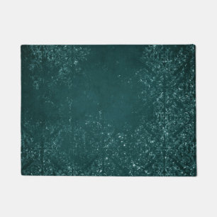 Glimmery Teal Grunge Rich Dark Green Glam Damask Doormat