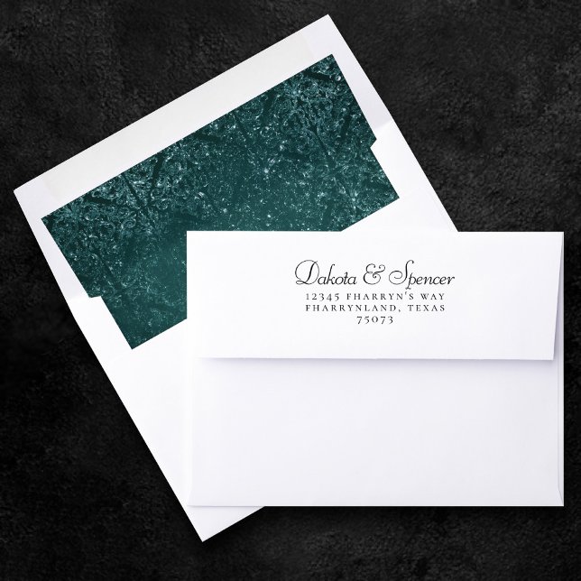 Glimmery Teal Grunge | Rich Dark Green Glam Damask Envelope Liner (Creator Uploaded)