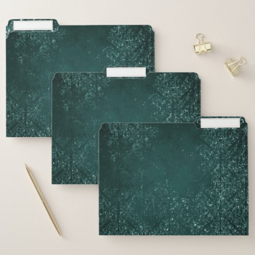 Glimmery Teal Grunge  Rich Dark Green Glam Damask File Folder