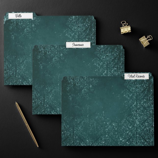 Glimmery Teal Grunge | Rich Dark Green Glam Damask File Folder (Creator Uploaded)