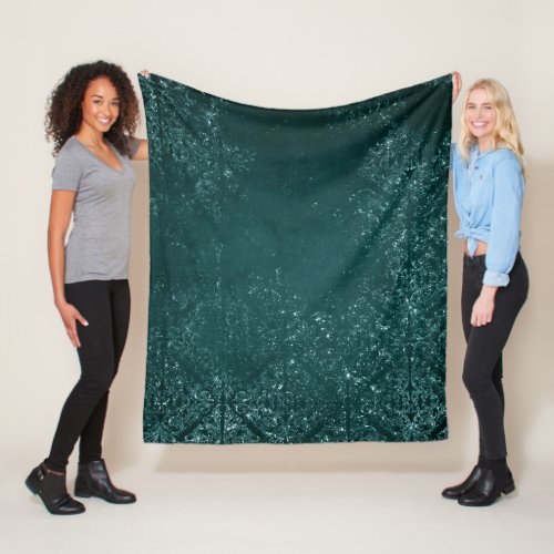 Glimmery Teal Grunge  Rich Dark Green Glam Damask Fleece Blanket