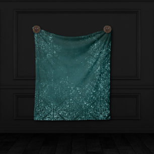 Glimmery Teal Grunge Rich Dark Green Glam Damask Fleece Blanket