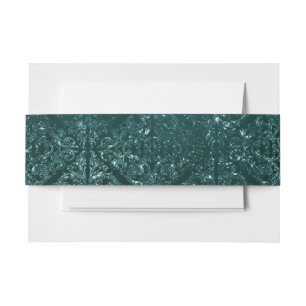Glimmery Teal Grunge Rich Dark Green Glam Damask Invitation Belly Band