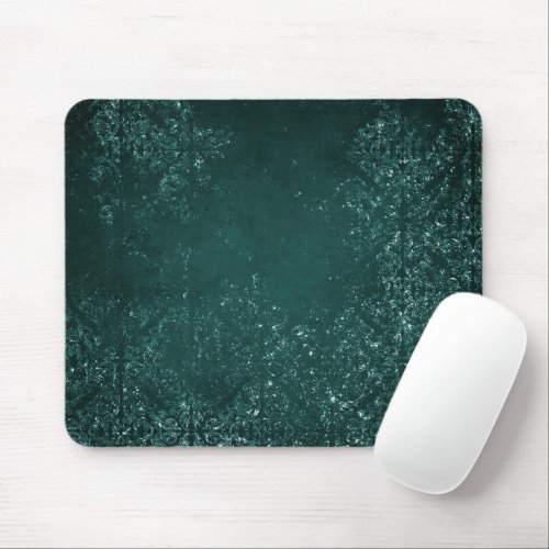 Glimmery Teal Grunge  Rich Dark Green Glam Damask Mouse Pad