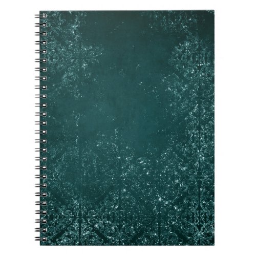 Glimmery Teal Grunge  Rich Dark Green Glam Damask Notebook