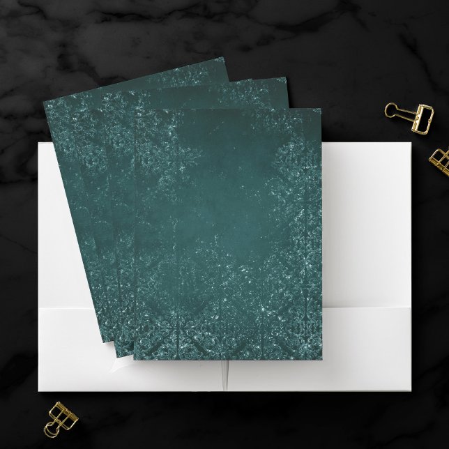 Glimmery Teal Grunge | Rich Dark Green Glam Damask Pocket Folder (Creator Uploaded)