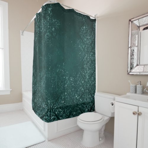 Glimmery Teal Grunge  Rich Dark Green Glam Damask Shower Curtain