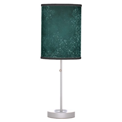 Glimmery Teal Grunge  Rich Dark Green Glam Damask Table Lamp
