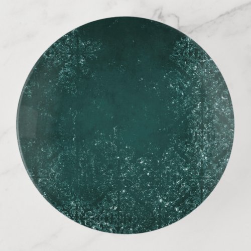 Glimmery Teal Grunge  Rich Dark Green Glam Damask Trinket Tray