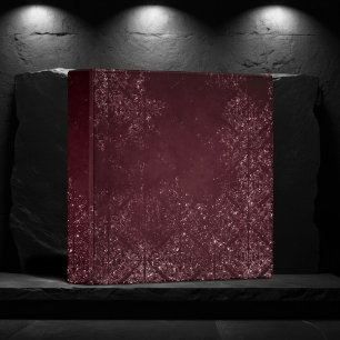Glimmery Wine Grunge   Sangria Bordeaux Damask 3 Ring Binder