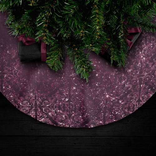 Glimmery Wine Grunge  Sangria Bordeaux Damask Brushed Polyester Tree Skirt