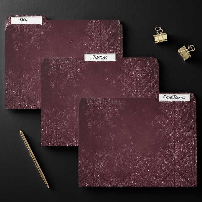 Glimmery Wine Grunge | Sangria Bordeaux Damask File Folder (Creator Uploaded)