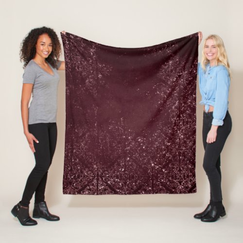 Glimmery Wine Grunge  Sangria Bordeaux Damask Fleece Blanket