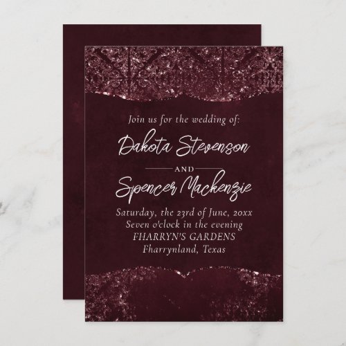 Glimmery Wine Grunge  Sangria Bordeaux Damask Invitation