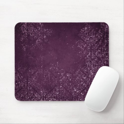 Glimmery Wine Grunge  Sangria Bordeaux Damask Mouse Pad