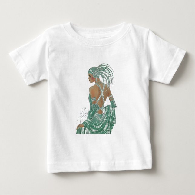 Glimpse of Elegance: Green Backless Dress Design Baby T-Shirt (Front)