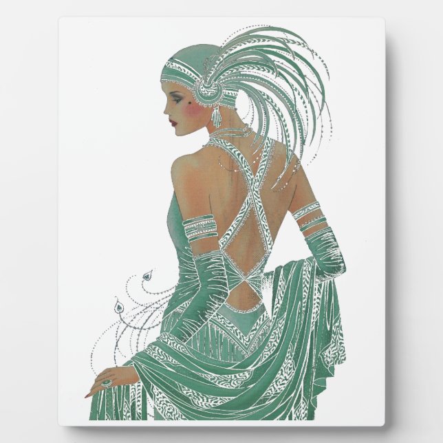 Glimpse of Elegance: Green Backless Dress Design Plaque (Front)