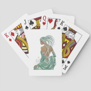 Glimpse of Elegance: Green Backless Dress Design Poker Cards