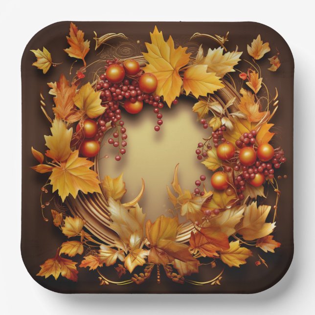 Glimpses of Autumn: Wreath Harvest Paper Plates (Front)