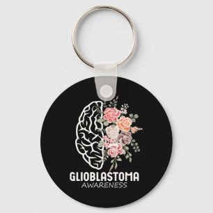 Glioblastoma Awareness Brain Floral Art Awareness Keychain