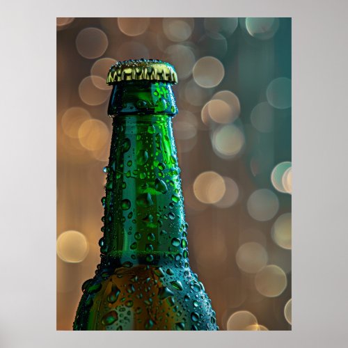 Glistening Beer Bottle with Raindrops Poster