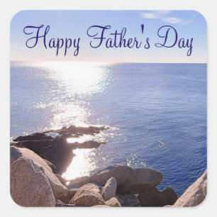 Glistening Blue Ocean Photo Happy Father's Day Square Sticker