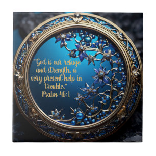 Glistening Blue With Gold Bible Verse Customizable Ceramic Tile