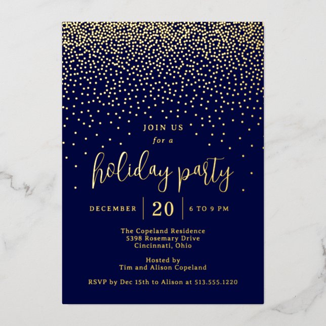 Glistening Dots Foil Holiday Party Invitation (Front)