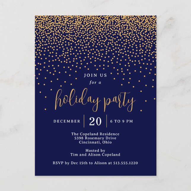 Glistening Dots Holiday Party Invitation Postcard (Front)