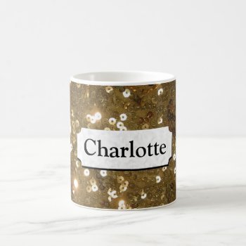 Glistening Gold Sequin Personalized Coffee Mug by AardvarkApparel at Zazzle
