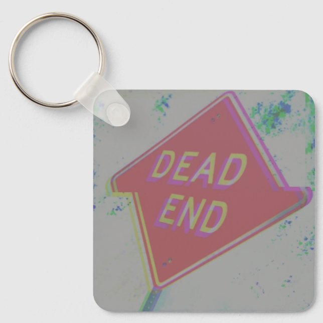 Glitch Aesthetic Dead End Sign Keychain (Front)