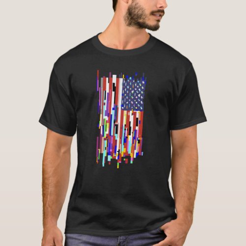 Glitch _ American Flag T_shirt