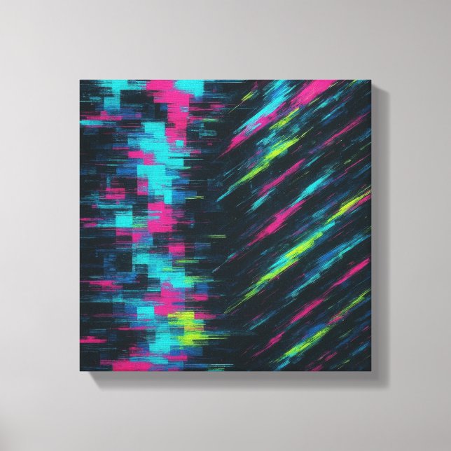 Glitch-Art Dopamine Rush in Fragmented Neon Motion Canvas Print (Front)