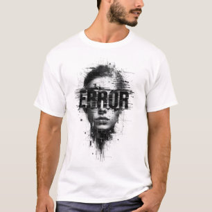 Glitch Art “ERROR” Face T-Shirt Cyberpunk Digita