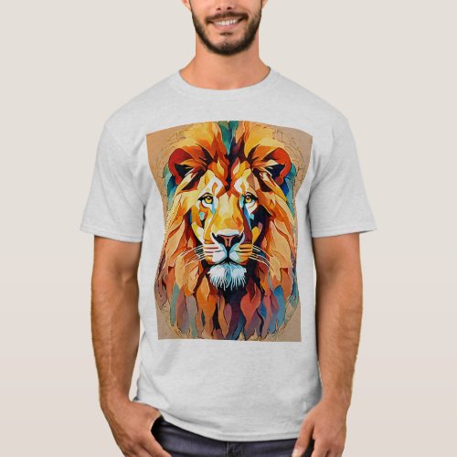 Glitch Art Geometric Lion Tee T_Shirt