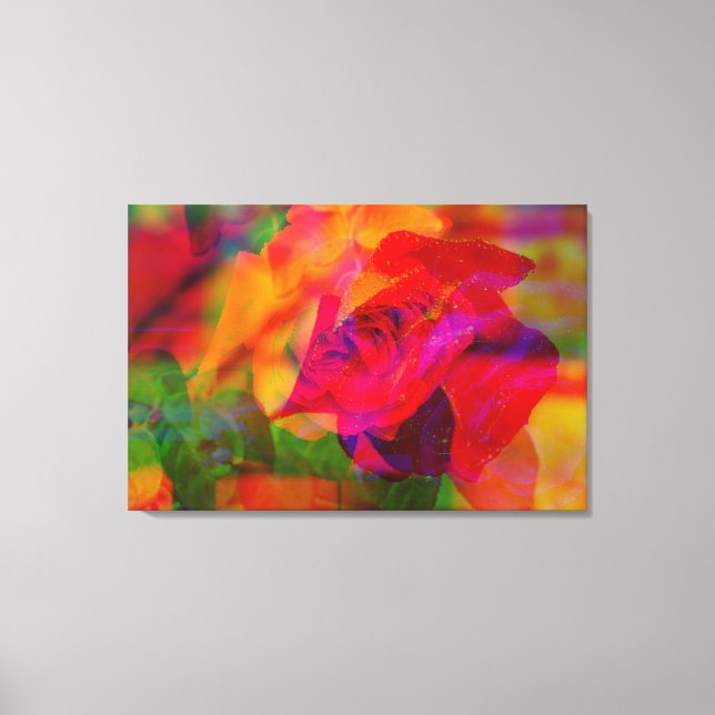 GLITCH ART of a wet rose on stretched canvas print (Front)
