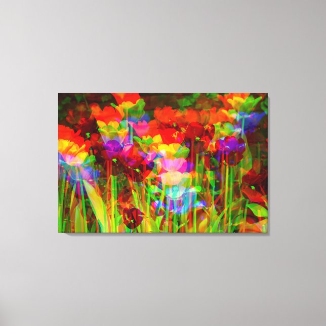 GLITCH ART on blooming tulips on stretched canvas Print (Front)