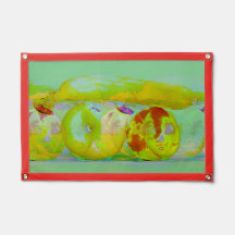 glitch art on fruits and vegetables on pennant