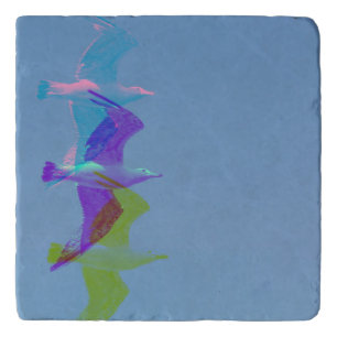 GLITCH ART  on seagull on marble stone trivet