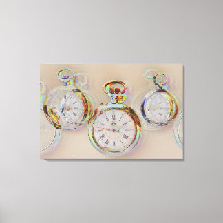 glitch art on set of antique clocks  canvas print