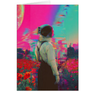 glitch astronaut in a poppy field All Occasions  Cards