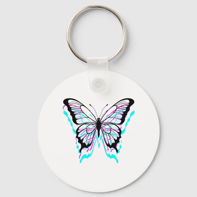 Glitch Butterfly Design Keychain (Front)